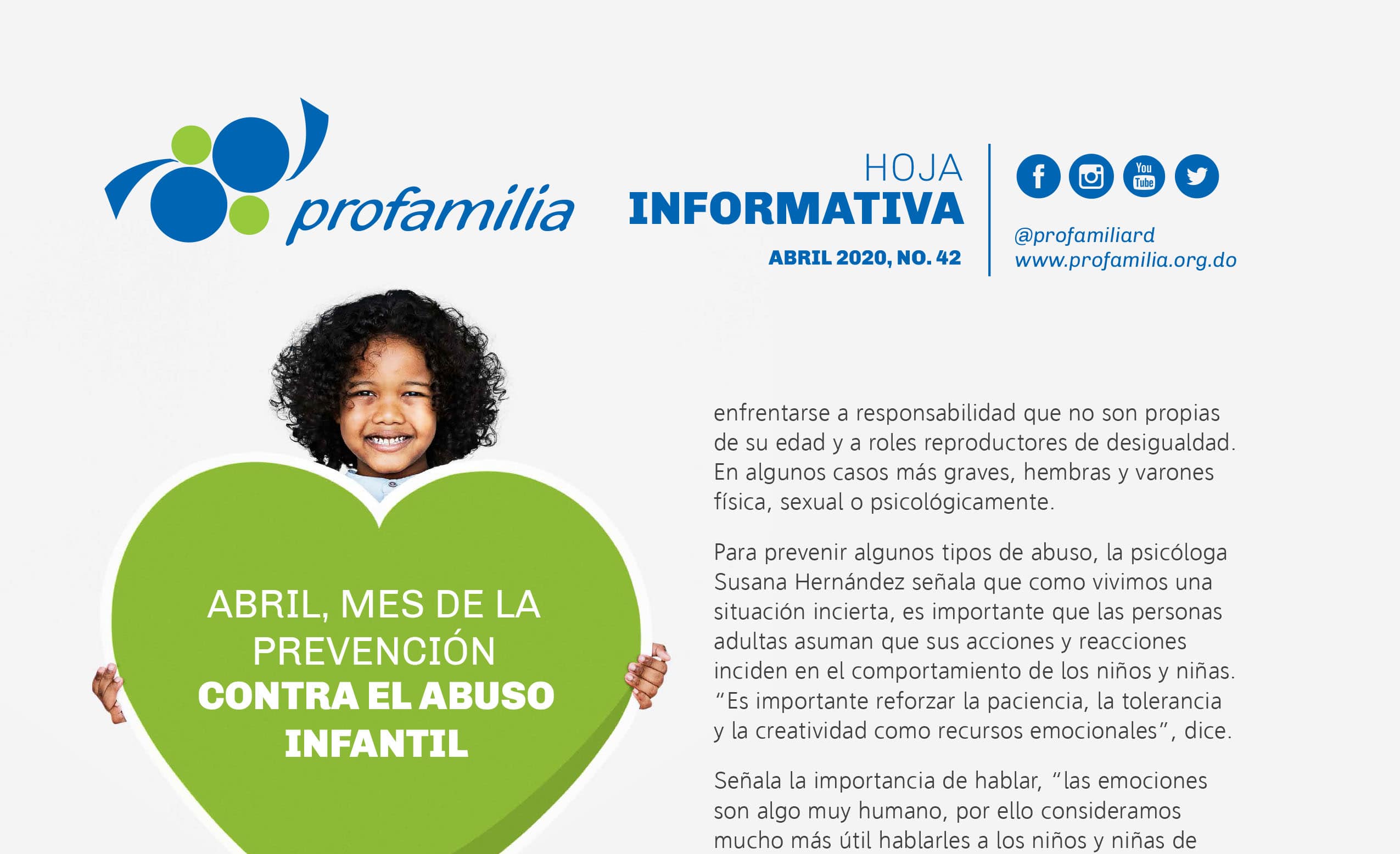 Abril mes de la prevención contra el abuso infantil: Hoja informativa No. 42